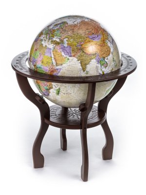 Политический глобус Земли "Антик" в стиле ретро на резной подставке из дерева, d=64 см