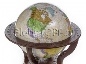 Физический глобус Земли "Антик" в стиле ретро на резной подставке из дерева, d=64 см